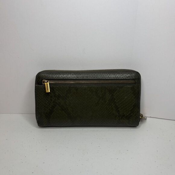 Fossil Liza Olive Snake Print Leather RFID Zip-Around Wallet Womens Designer - Picture 5 of 13